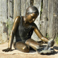 Asian life size bronze sitting little girl sculpture statue for garden decoration